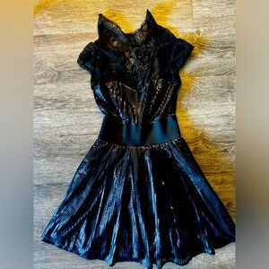 Bebe little black dress highneck sequin lace cocktail prom masquerade, formal XS